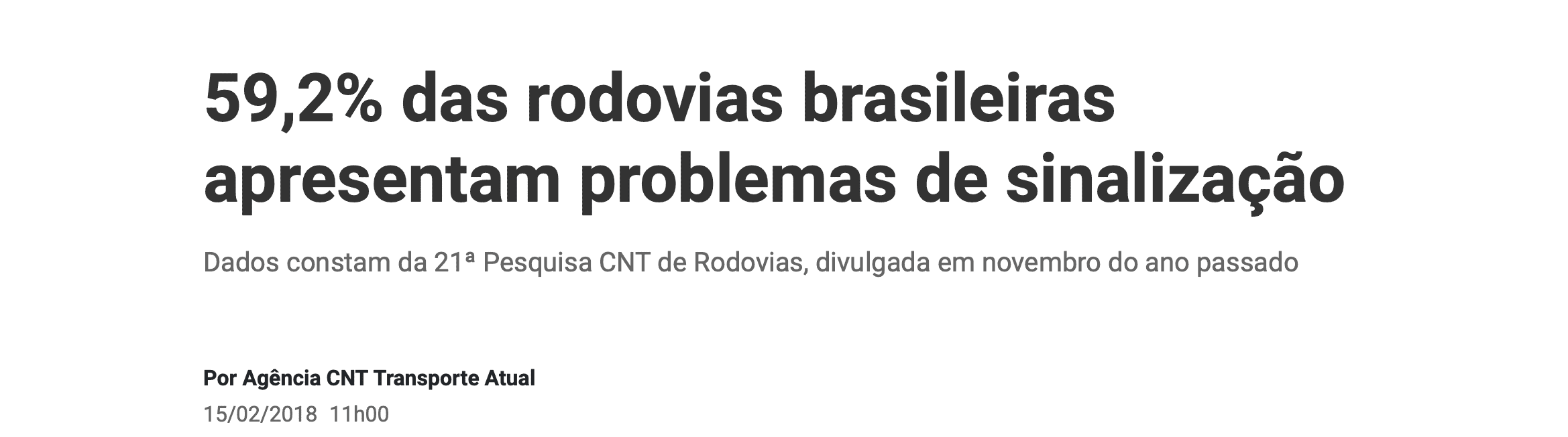 notícia sobre problemas de sinalização em rodovias brasileiras