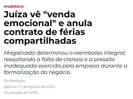 Ju&iacute;za v&ecirc; _venda emocional_ e anula contrato de f&eacute;rias compartilhadas
