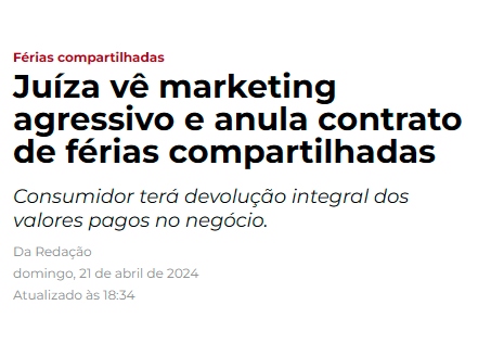 Ju&iacute;za v&ecirc; marketing agressivo e anula contrato de f&eacute;rias compartilhadas